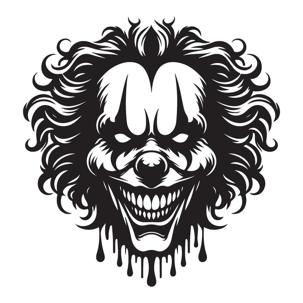 Creepy Clown Face with Evil Grin Silhouette Illustration vector