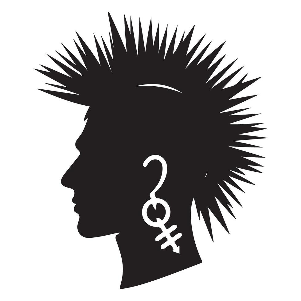 Silhouette Punk Rocker Illustration with Mohawk and Symbolic Earring vector