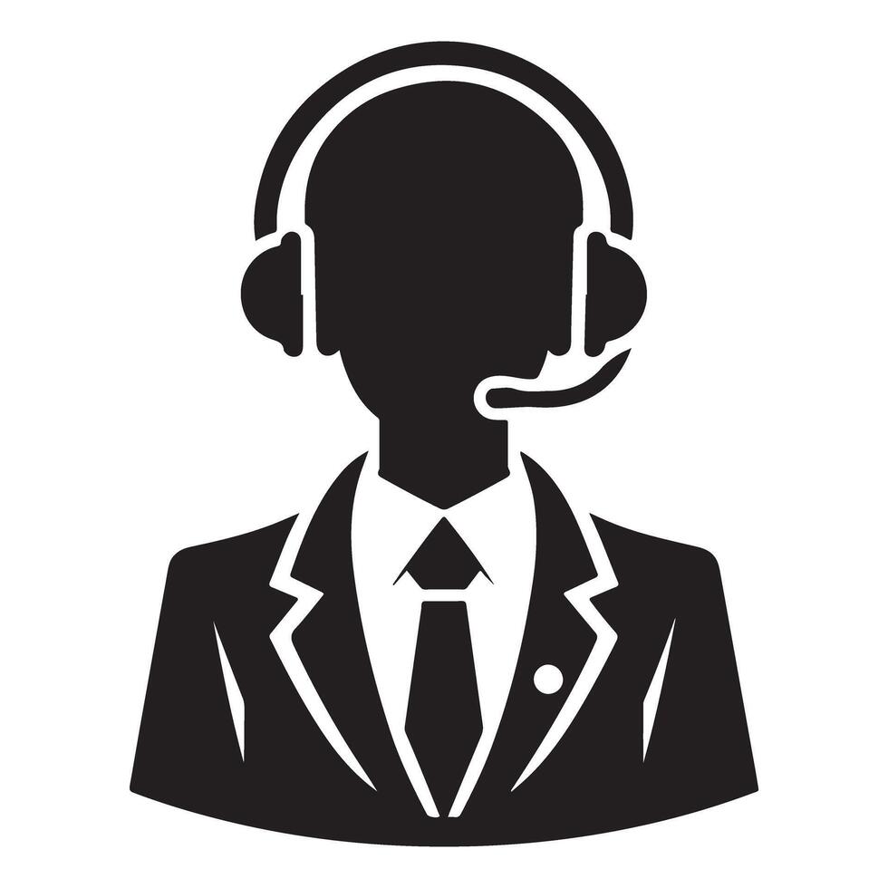 Professional Customer Service Representative Silhouette with Headset Illustration vector