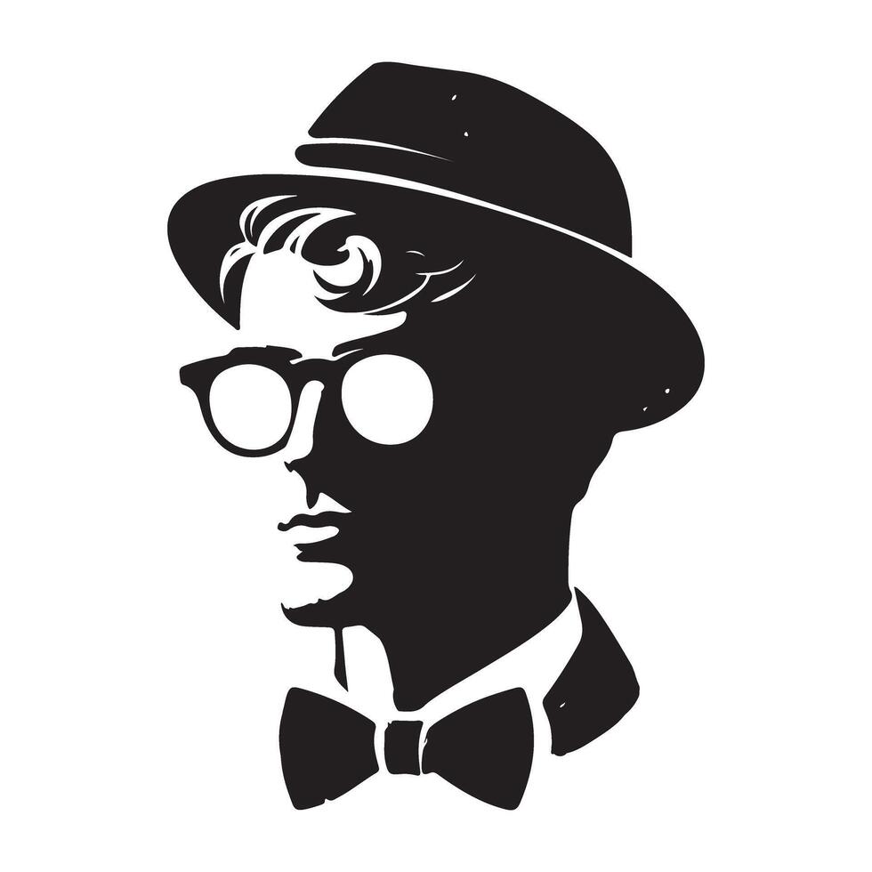 Cool Man with Fedora Hat and Bowtie Silhouette Illustration vector