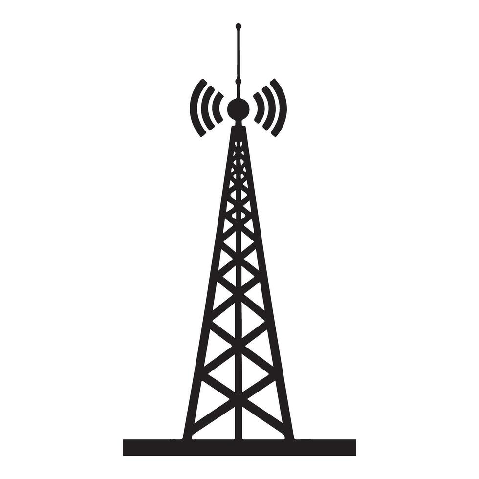 Communication transmission tower broadcasting antenna icon design vector
