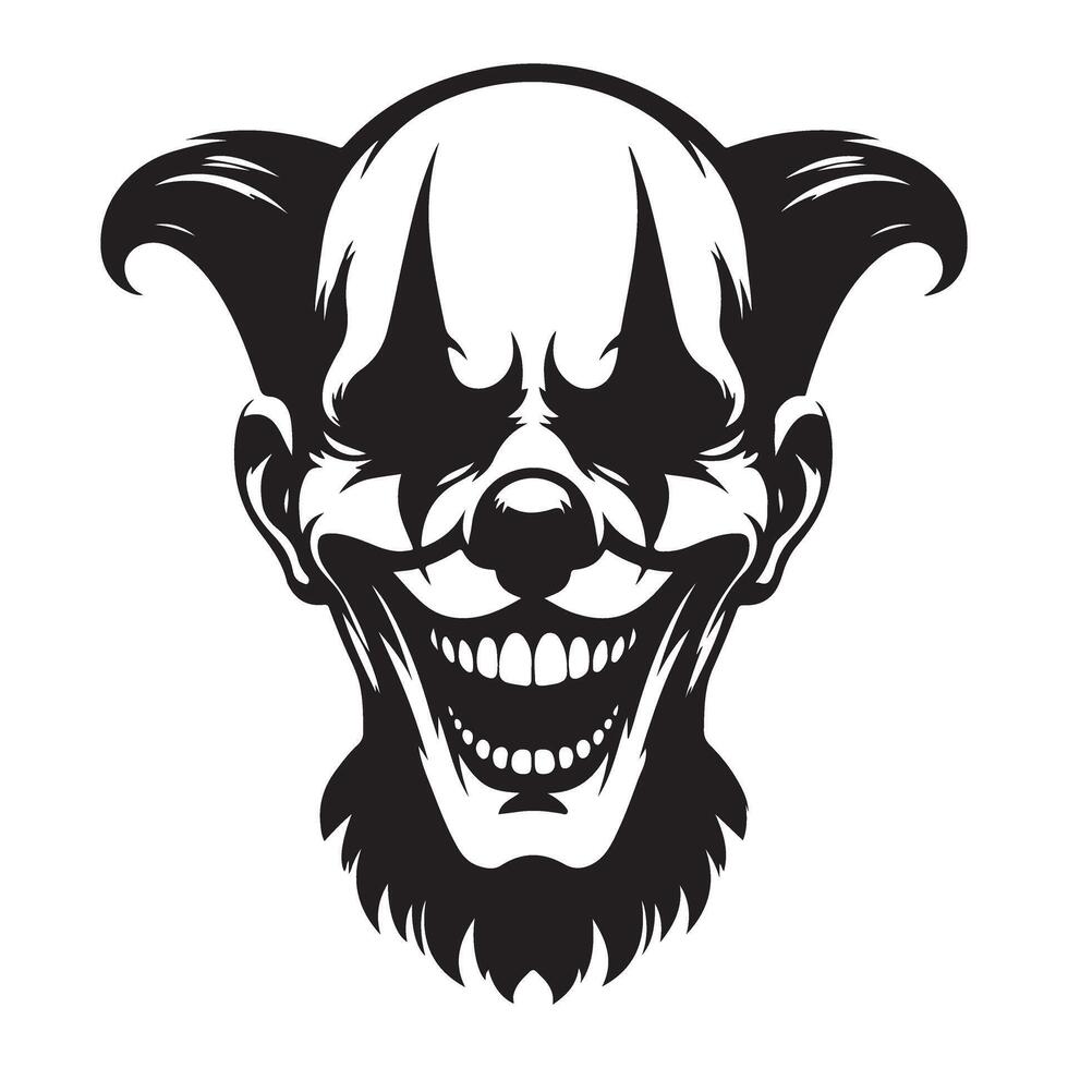 Grinning Clown with Beard Silhouette Art Illustration vector