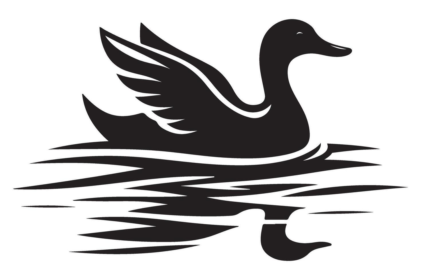 Black Silhouette Duck Swimming on Water Reflection Illustration vector