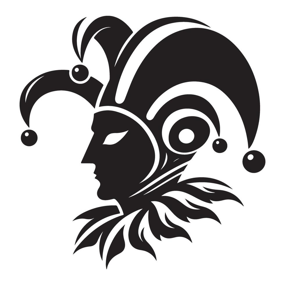 Classic Jester Silhouette Art Joker Face Illustration for Design vector