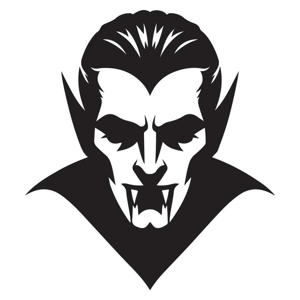 Classic Vampire Silhouette Head with Fangs Illustration Art vector