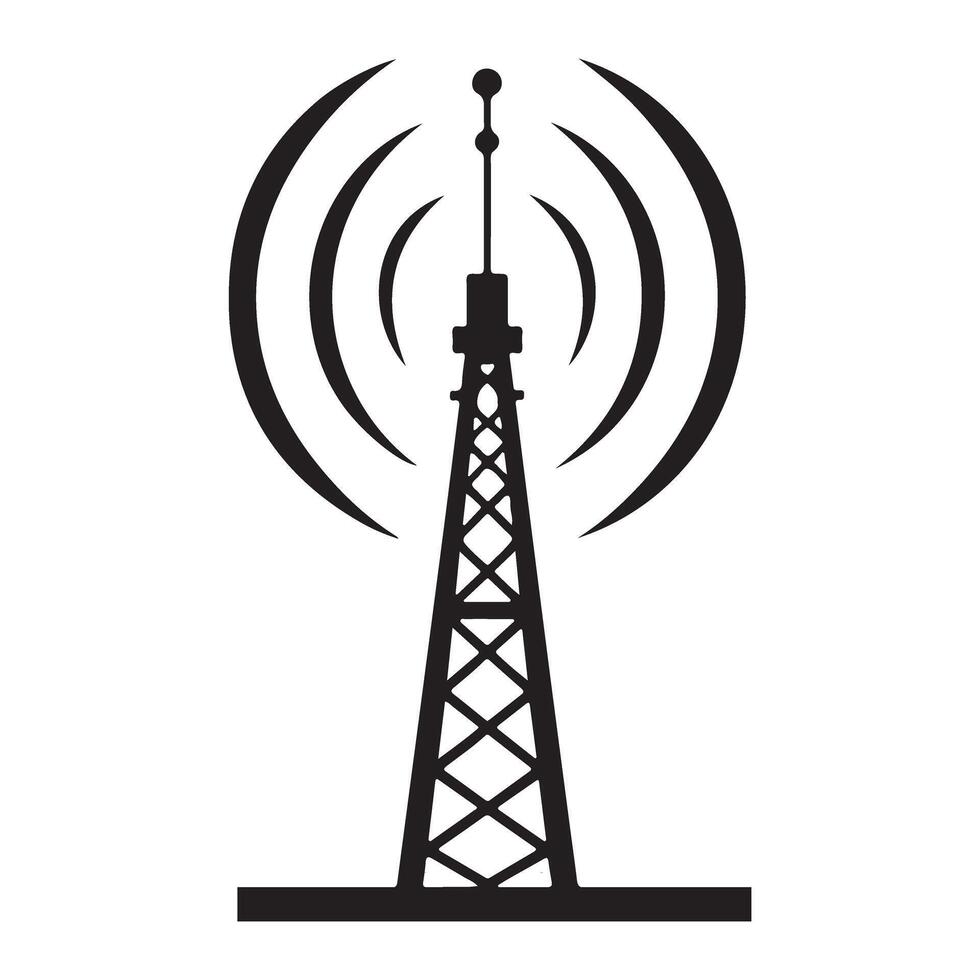 Communication Tower Silhouette Illustration for Network Broadcasting vector