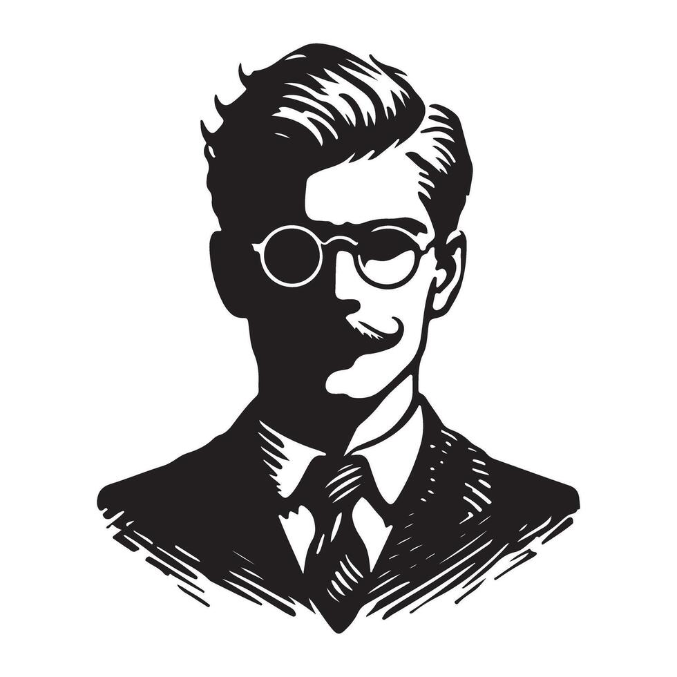 Vintage gentleman silhouette portrait with mustache and glasses illustration vector