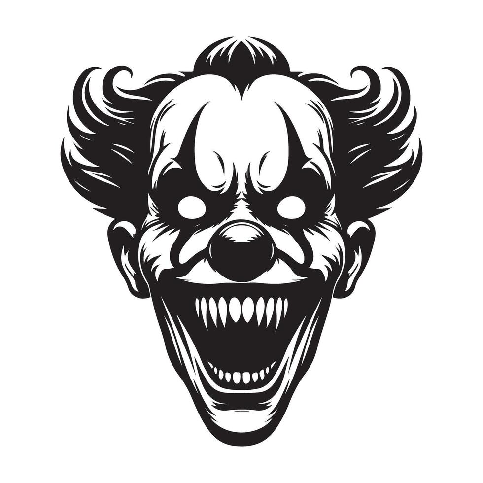 Creepy Scary Clown Illustration with Sharp Teeth for Halloween vector