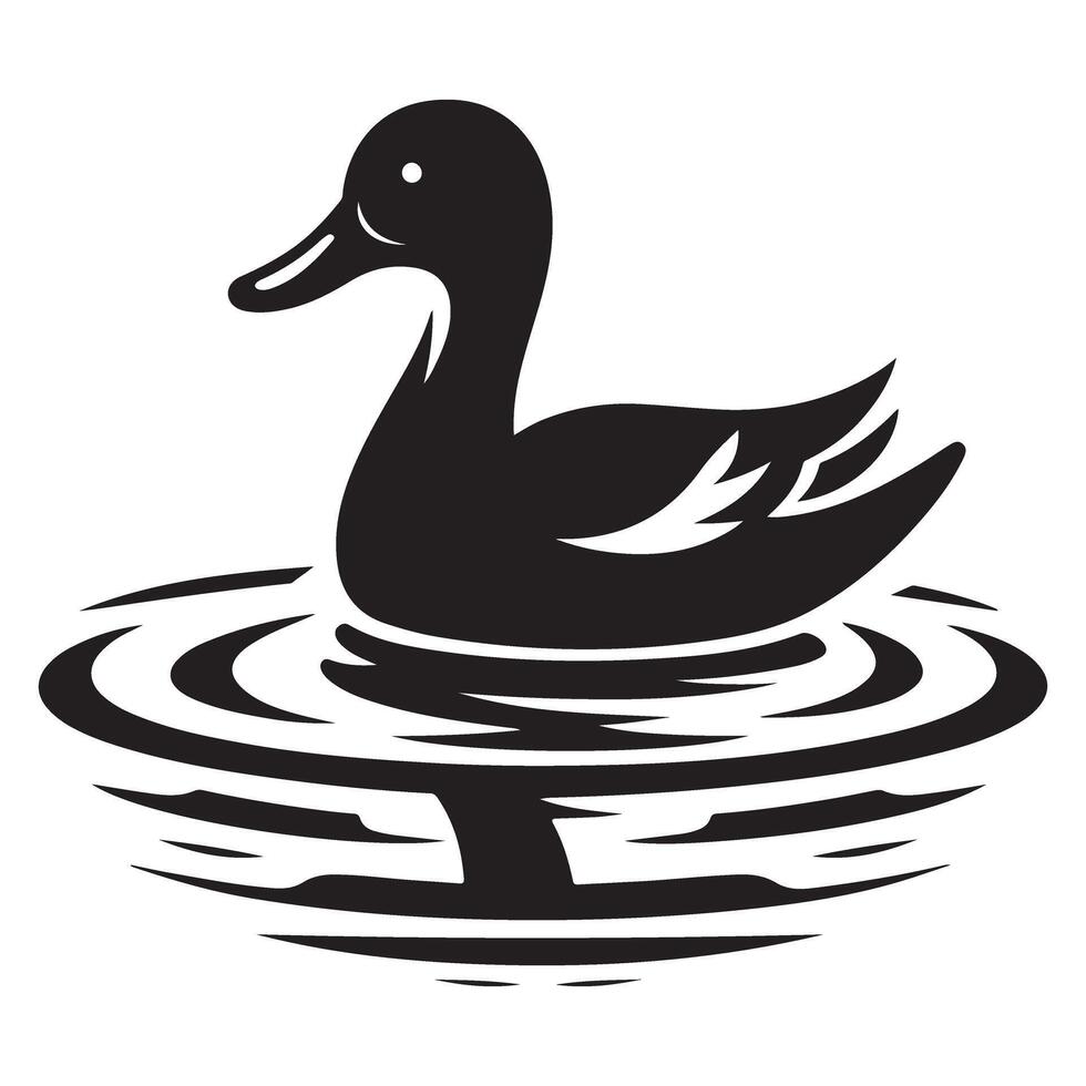 Elegant Duck Floating on Water Illustration Silhouette Design vector