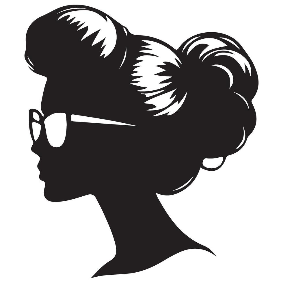 Silhouette of Elegant Woman with Glasses and Updo Hairstyle vector