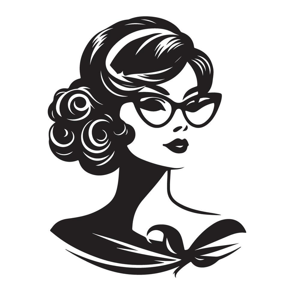 Sophisticated Lady Silhouette Glamorous Woman with Retro Glasses vector