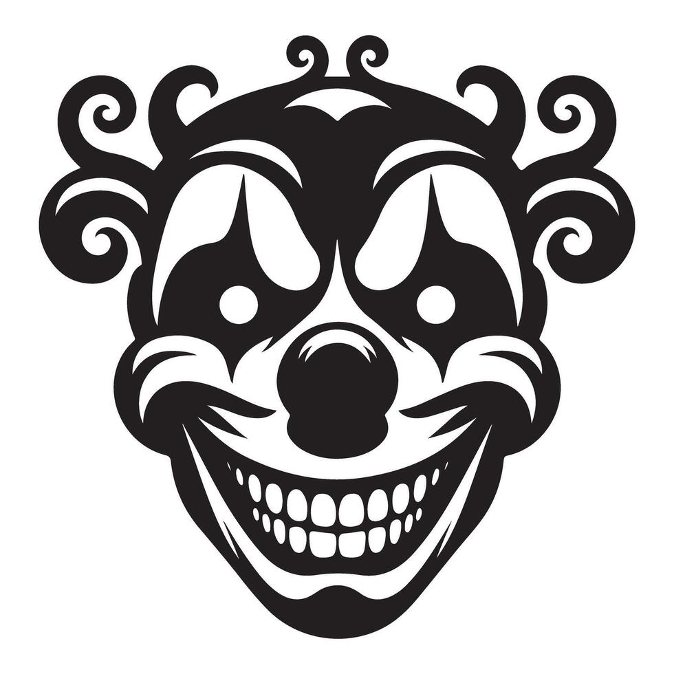 Creepy Clown Face Silhouette Illustration with Evil Smile vector