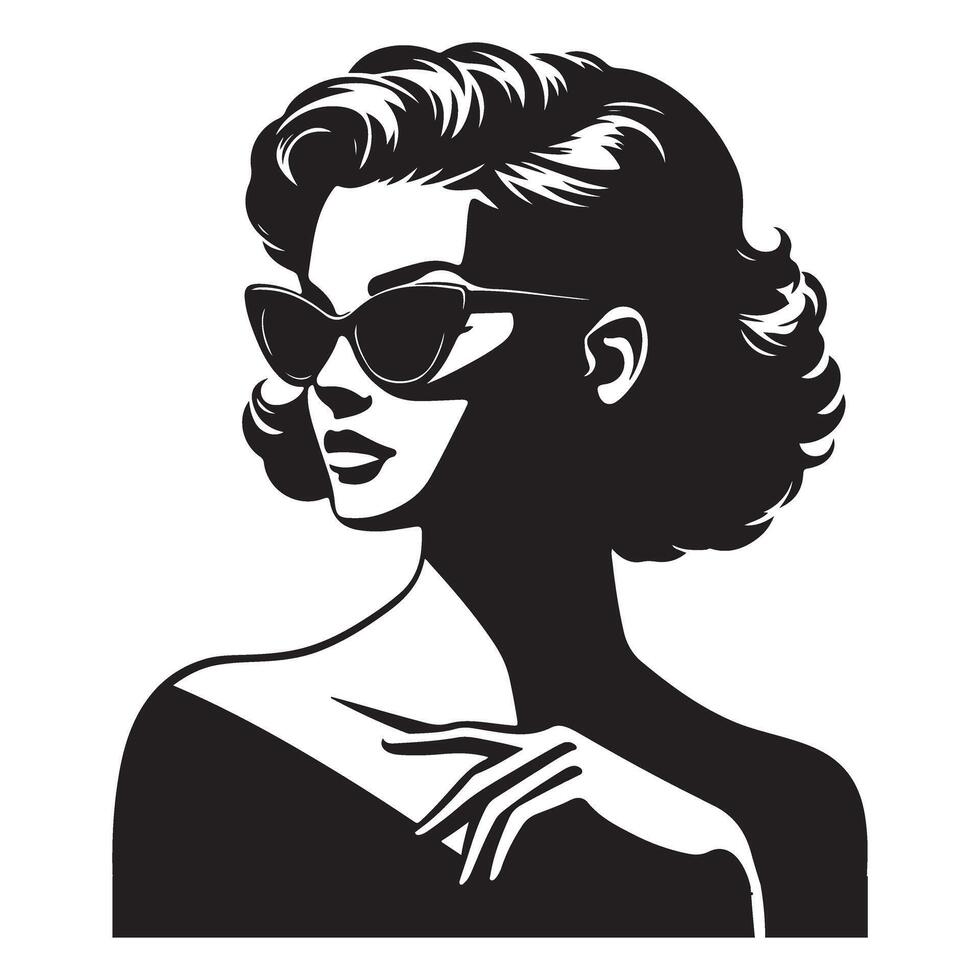 Elegant Woman with Sunglasses Retro Silhouette Art Design vector