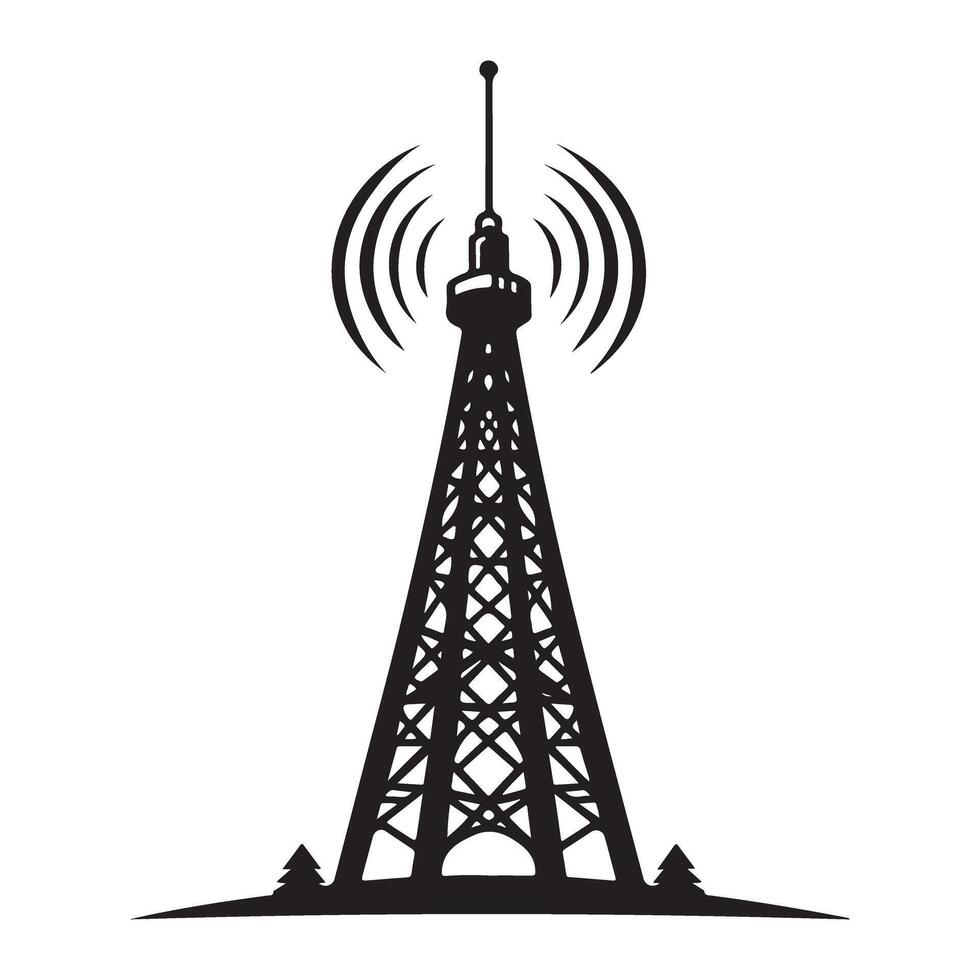 Radio Tower Silhouette Illustration Telecommunications and Broadcast vector