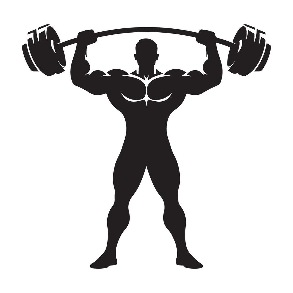 Strong Bodybuilder Silhouette Lifting Barbell Weight Training Graphic vector