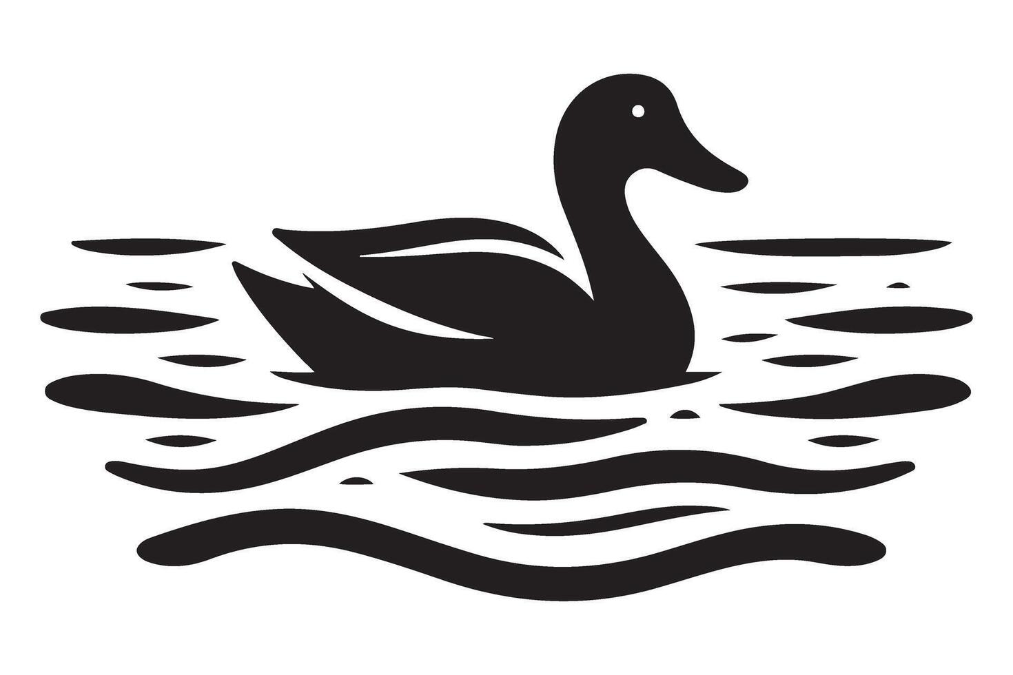 Black Silhouette Duck Swimming on Water Waves Illustration vector
