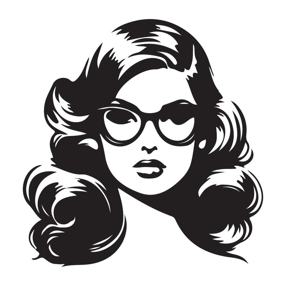 Retro Glamour Woman Portrait with Big Glasses and Hairstyle Art vector
