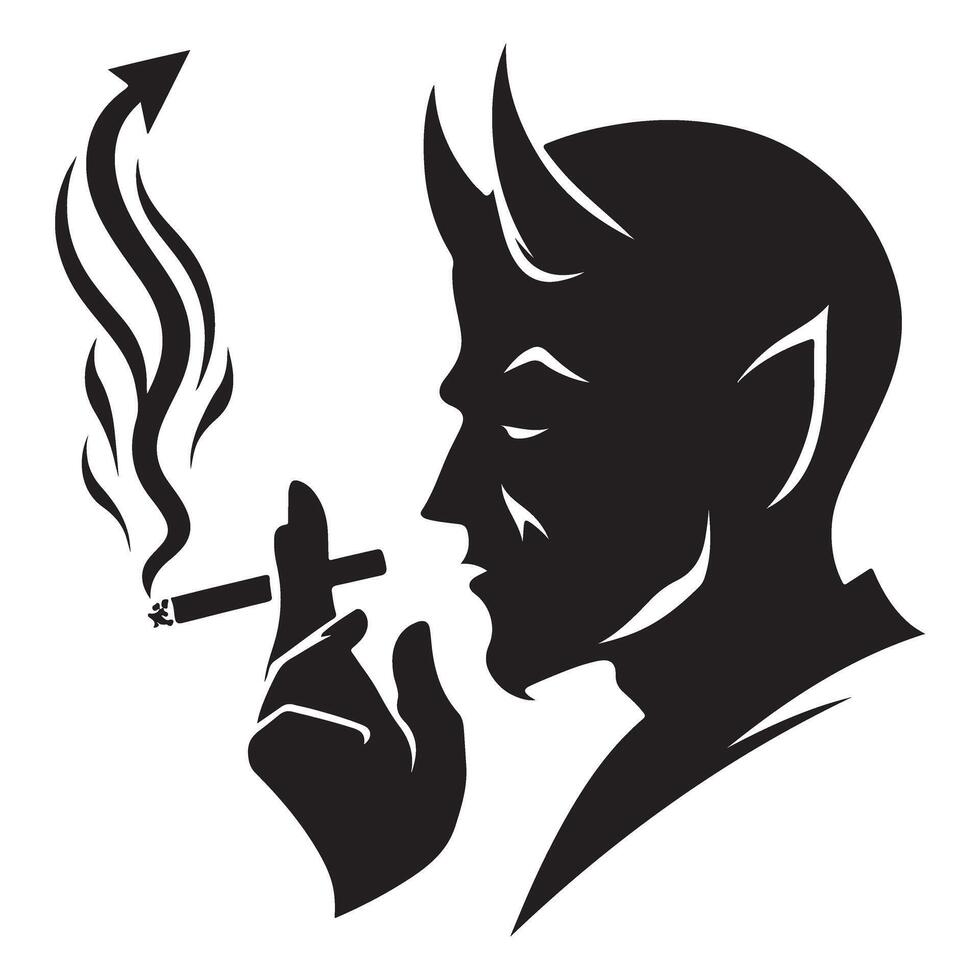 Devil smoking silhouette art of the dark prince vector