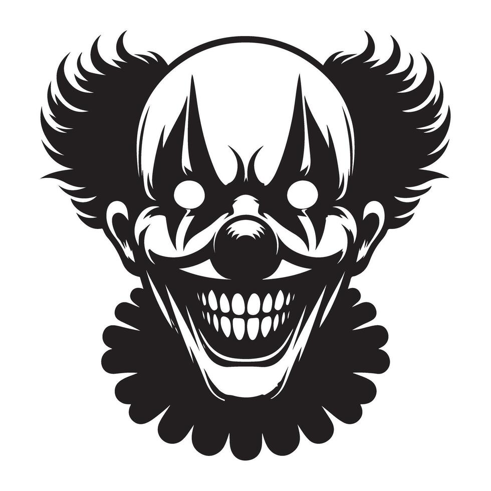 Terrifying Clown Face Silhouette Illustration for Halloween Designs vector
