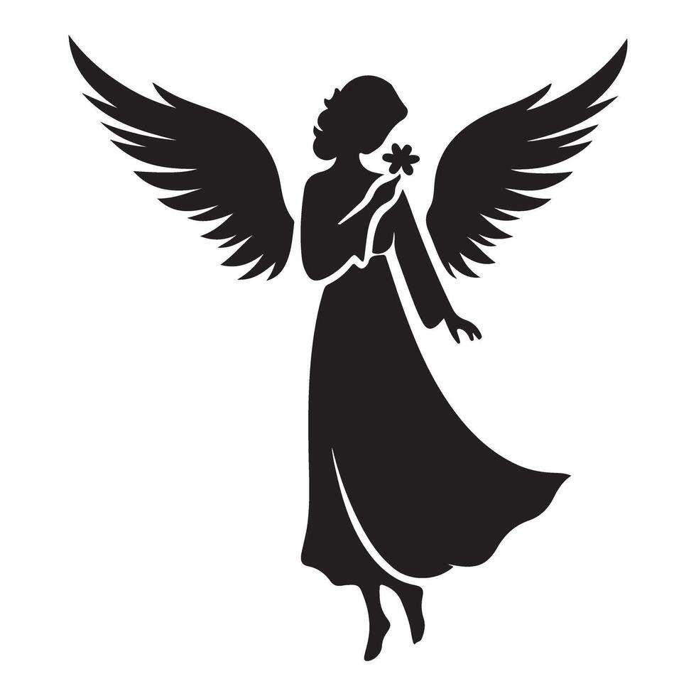 Angel silhouette holding flower illustration religious graphic vector