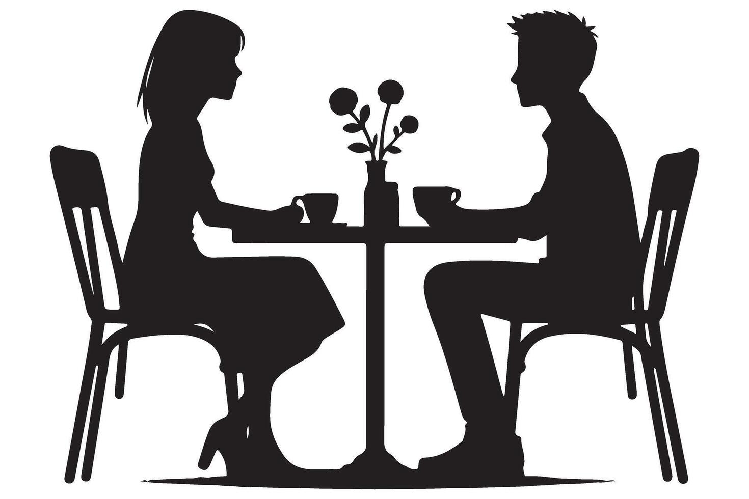 Romantic Silhouette Couple on Date over Coffee Illustration vector
