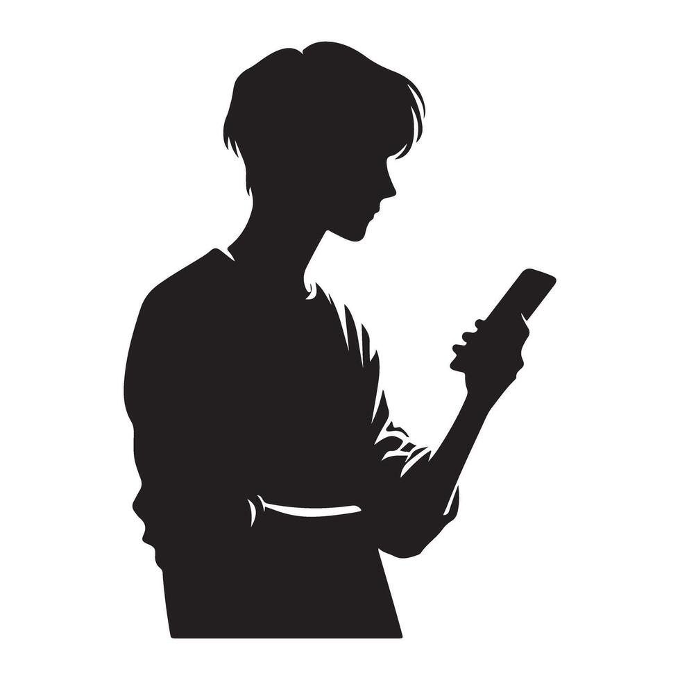 Silhouette of boy using mobile phone modern illustration vector