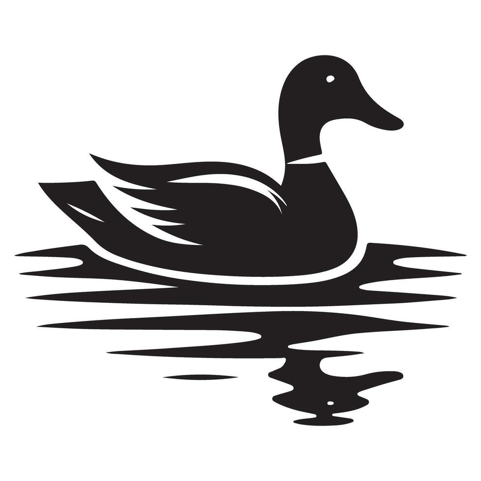 Beautiful Duck Silhouette Illustration Swimming in Water Design vector