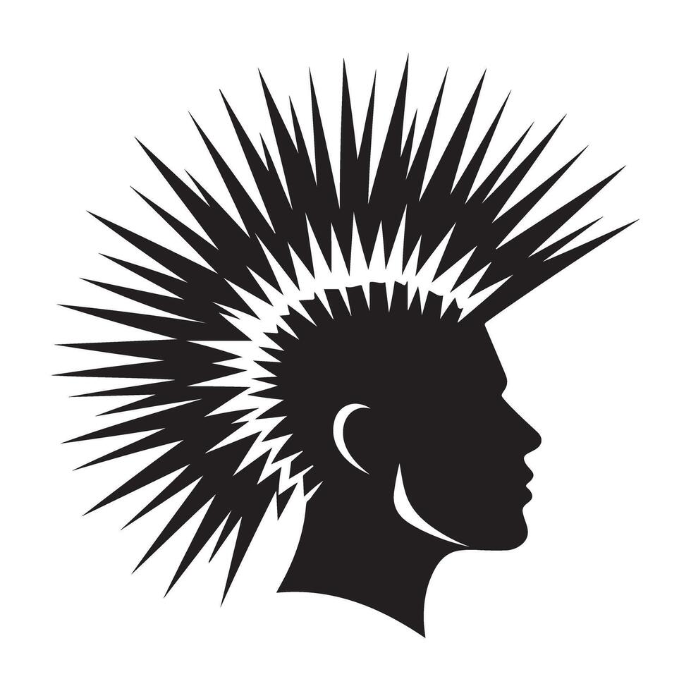 Punk Hairstyle Illustration Bold Silhouette with Spikes Style vector