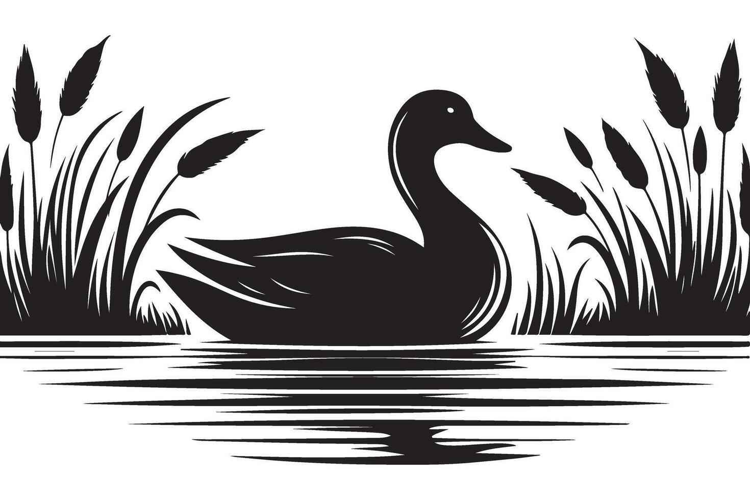 Elegant Silhouette Duck Swimming in Lake Serene Illustration vector