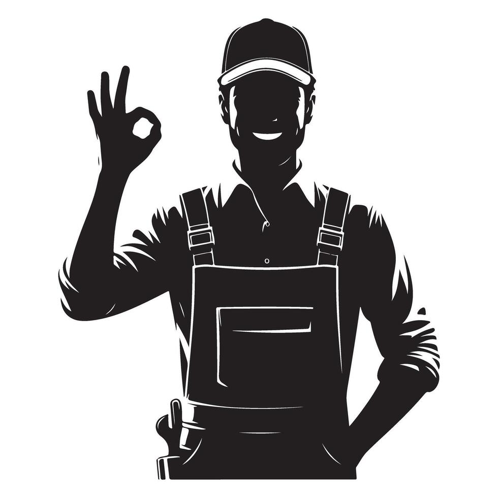 Construction Worker Silhouette Hand Gesture Okay Perfect Service Design vector