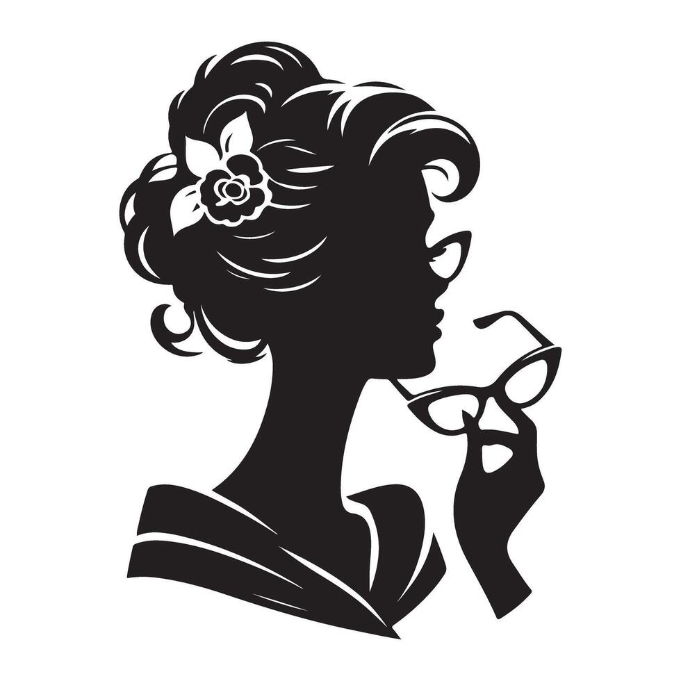 Elegant woman silhouette with glasses retro style fashion illustration vector