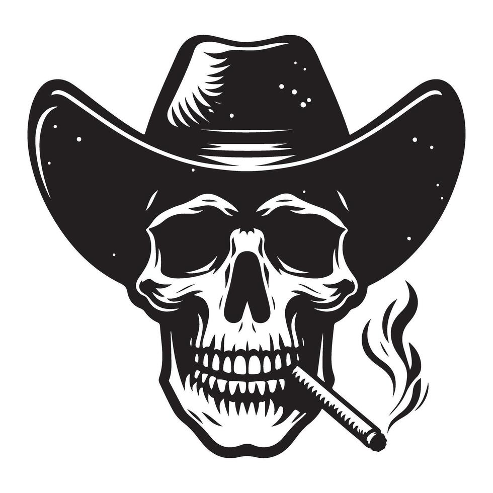 Cowboy Skull Silhouette with Cigar Art for Western Theme vector