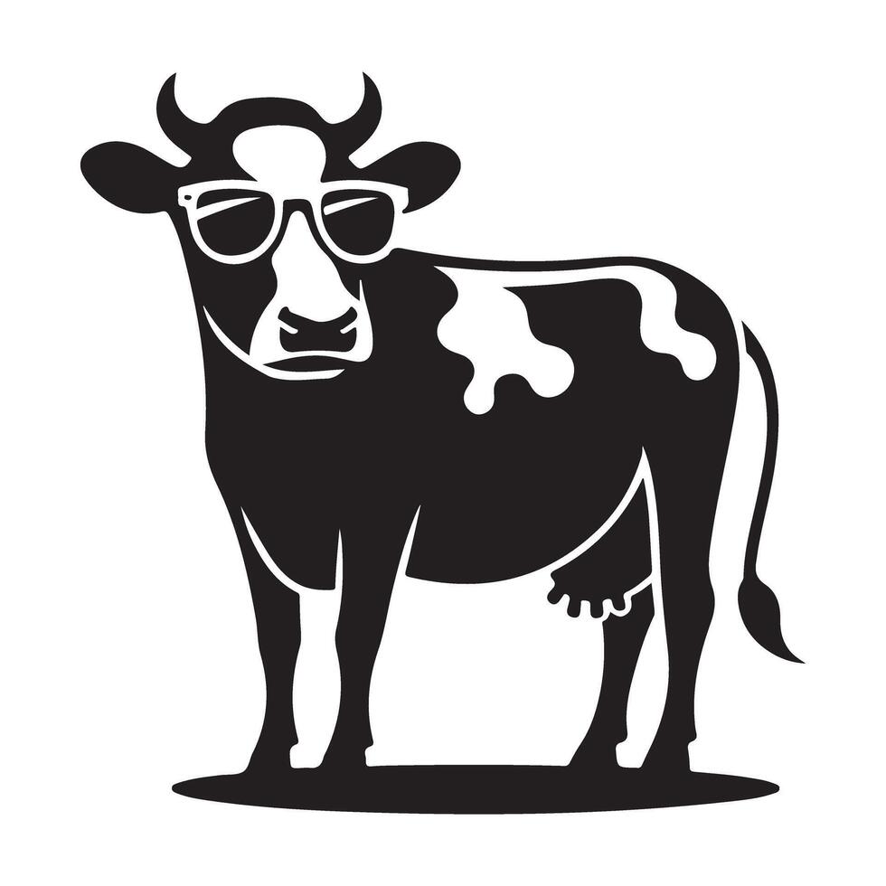 Cow with Sunglasses Illustration Cool Silhouette Farm Animal Design vector