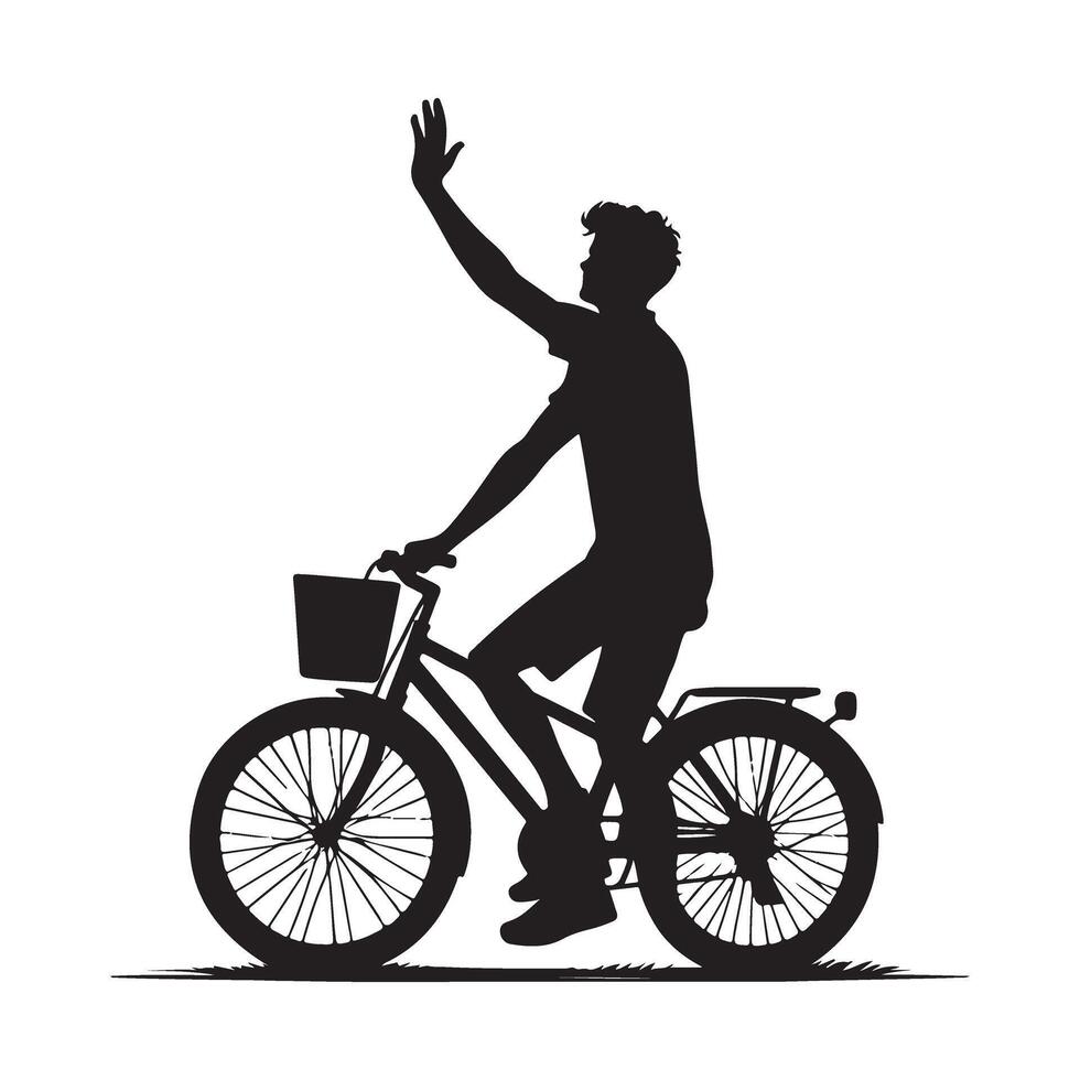 Silhouette Illustration of a Person Riding a Bicycle and Waving vector