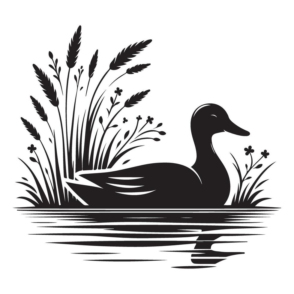 Duck in Water Illustration Silhouette Design Nature Theme Art vector