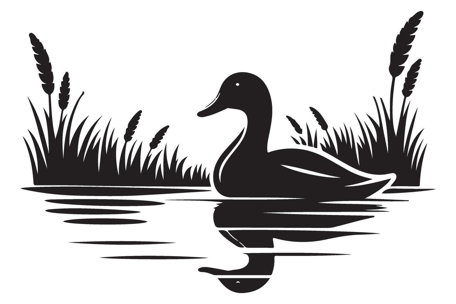 Charming Duck Silhouette Illustration on Lake Graphics Design vector