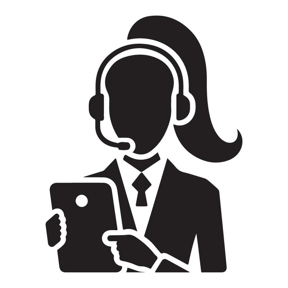 Professional Customer Support Agent with Headset Illustration Silhouette vector