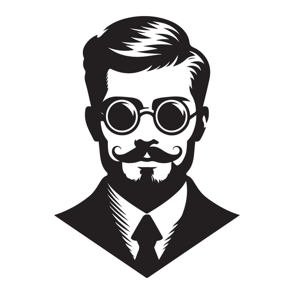 Distinguished Gentleman Silhouette Illustration with Beard Moustache and Glasses vector
