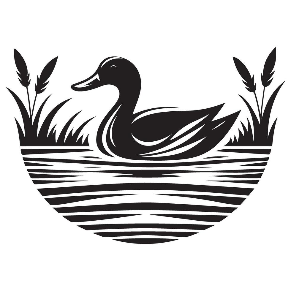 Silhouette duck swimming in lake illustration for nature theme vector