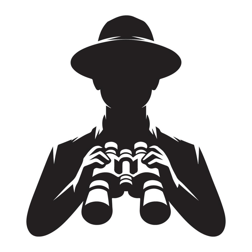 Silhouette of Explorer with Binoculars Illustration Perfect for Adventure Design vector