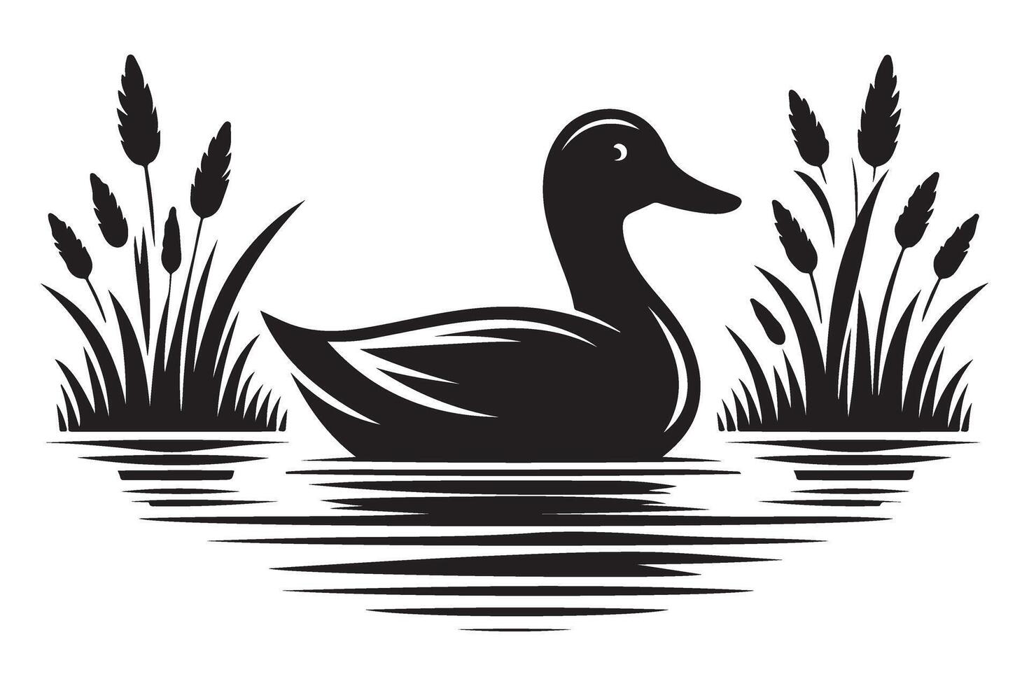 Silhouette of a Duck Floating in Pond Illustration Art vector