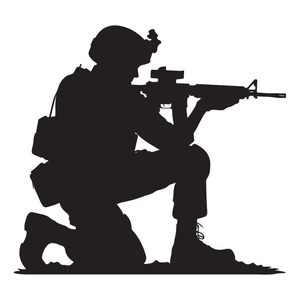 Silhouette of armed soldier with rifle art illustration image vector