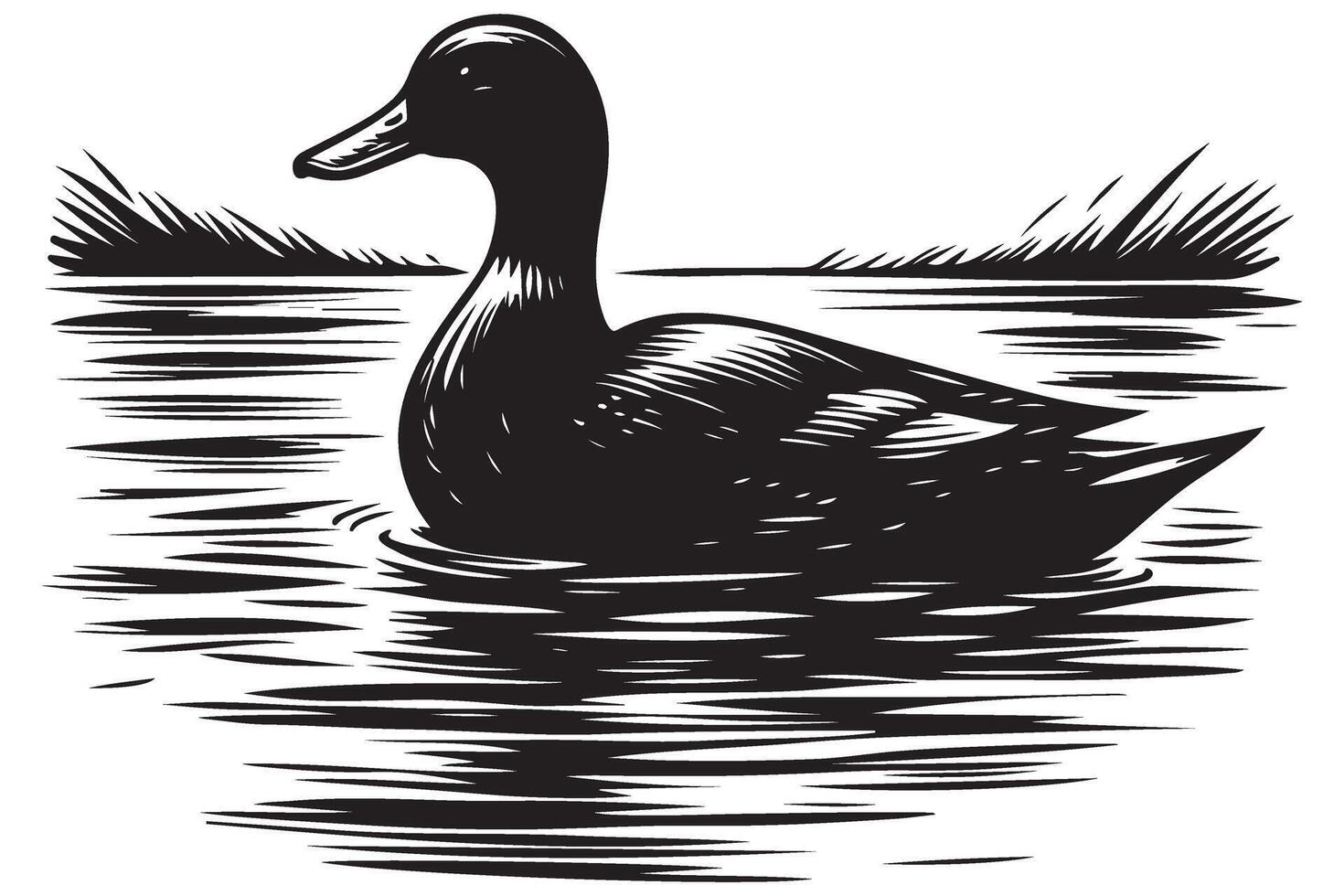 Mallard Duck Swimming on Water Illustration Black Silhouette Image vector