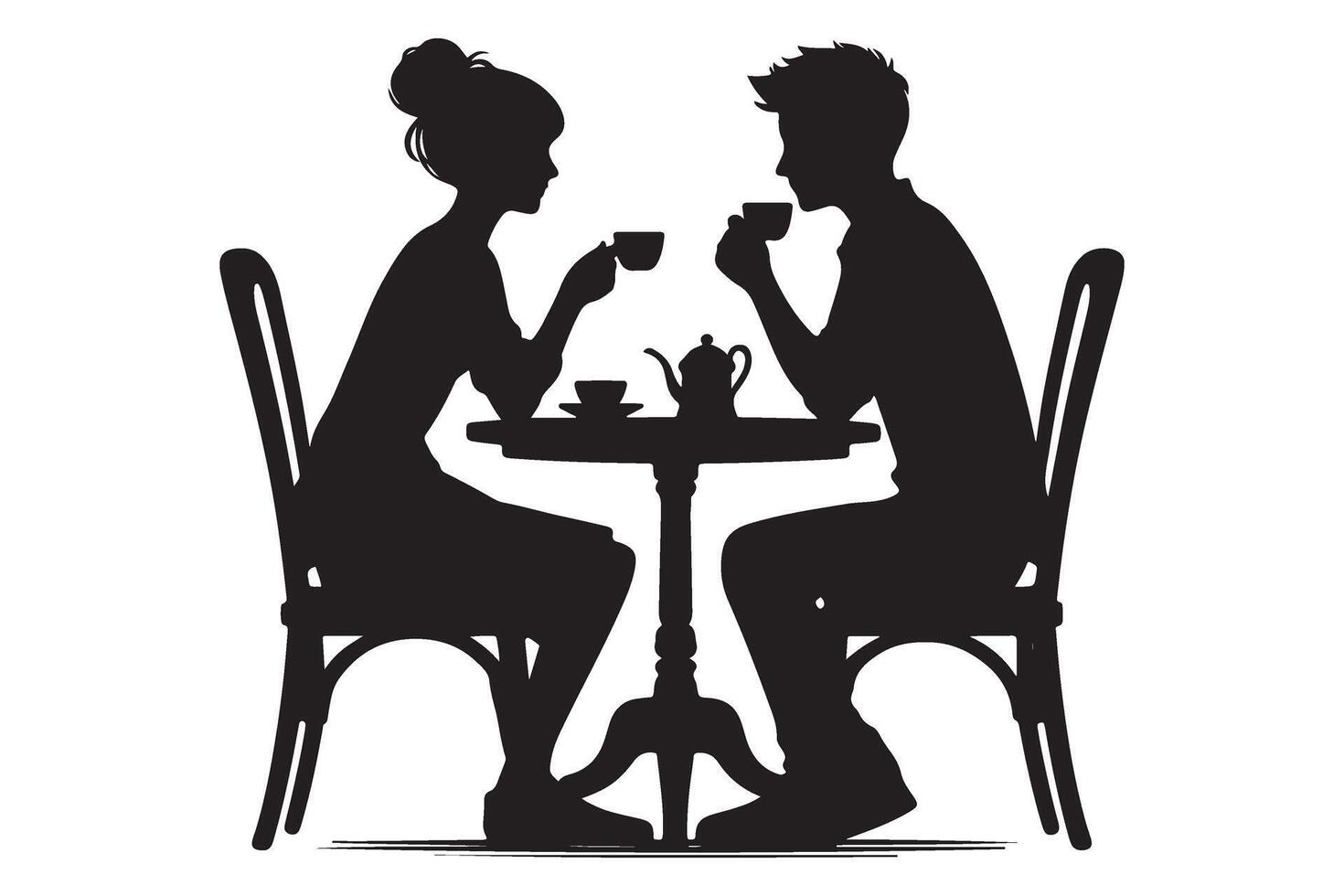 Couple Drinking Tea Silhouette Illustration Romantic Scene vector