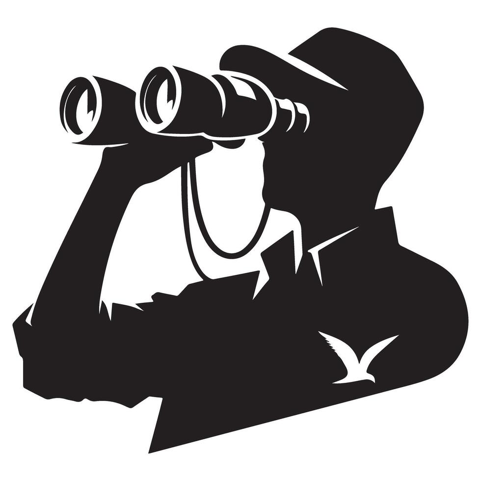 Silhouette man with binoculars illustration perfect for wildlife observation vector