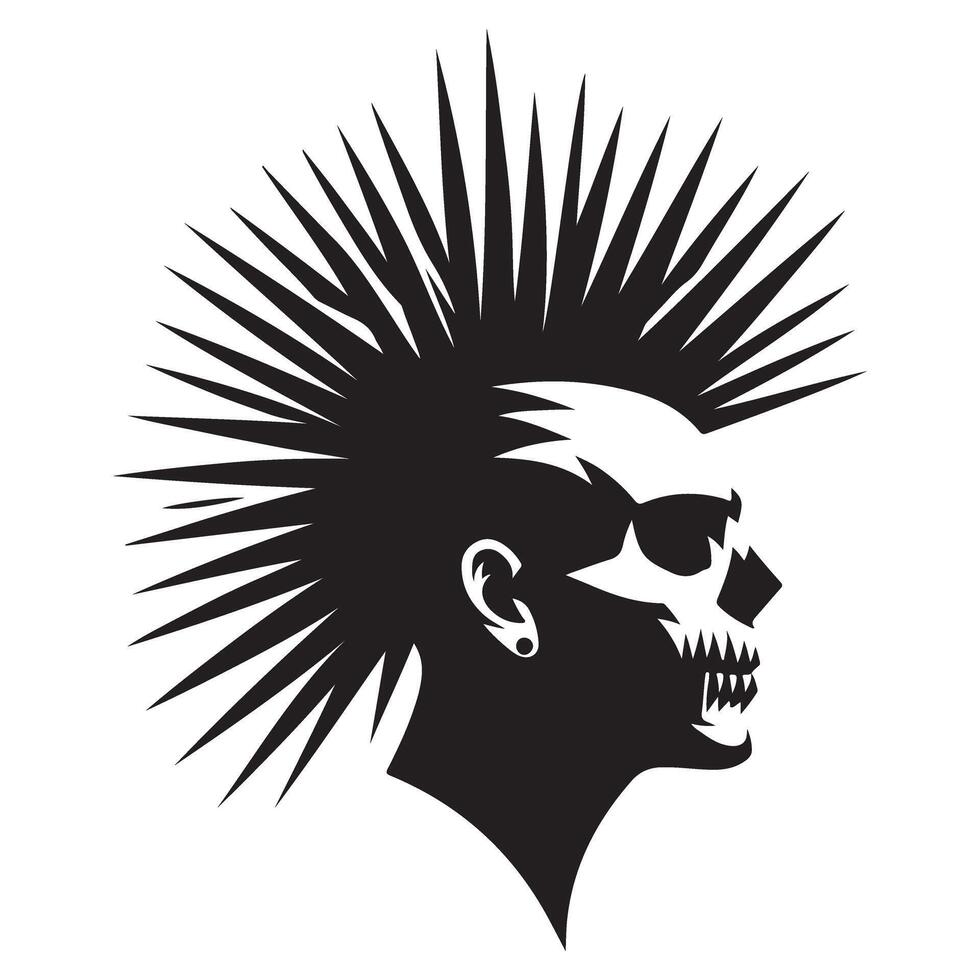 Punk Rock Skull with Mohawk Silhouette Graphic Art vector