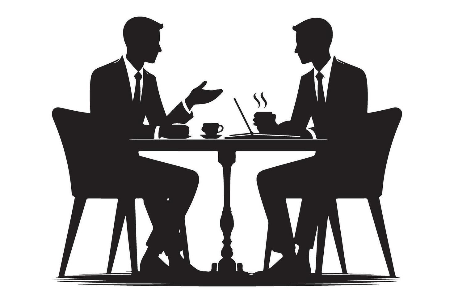 Business Meeting Silhouette Two Men Discussing Ideas Over Coffee vector