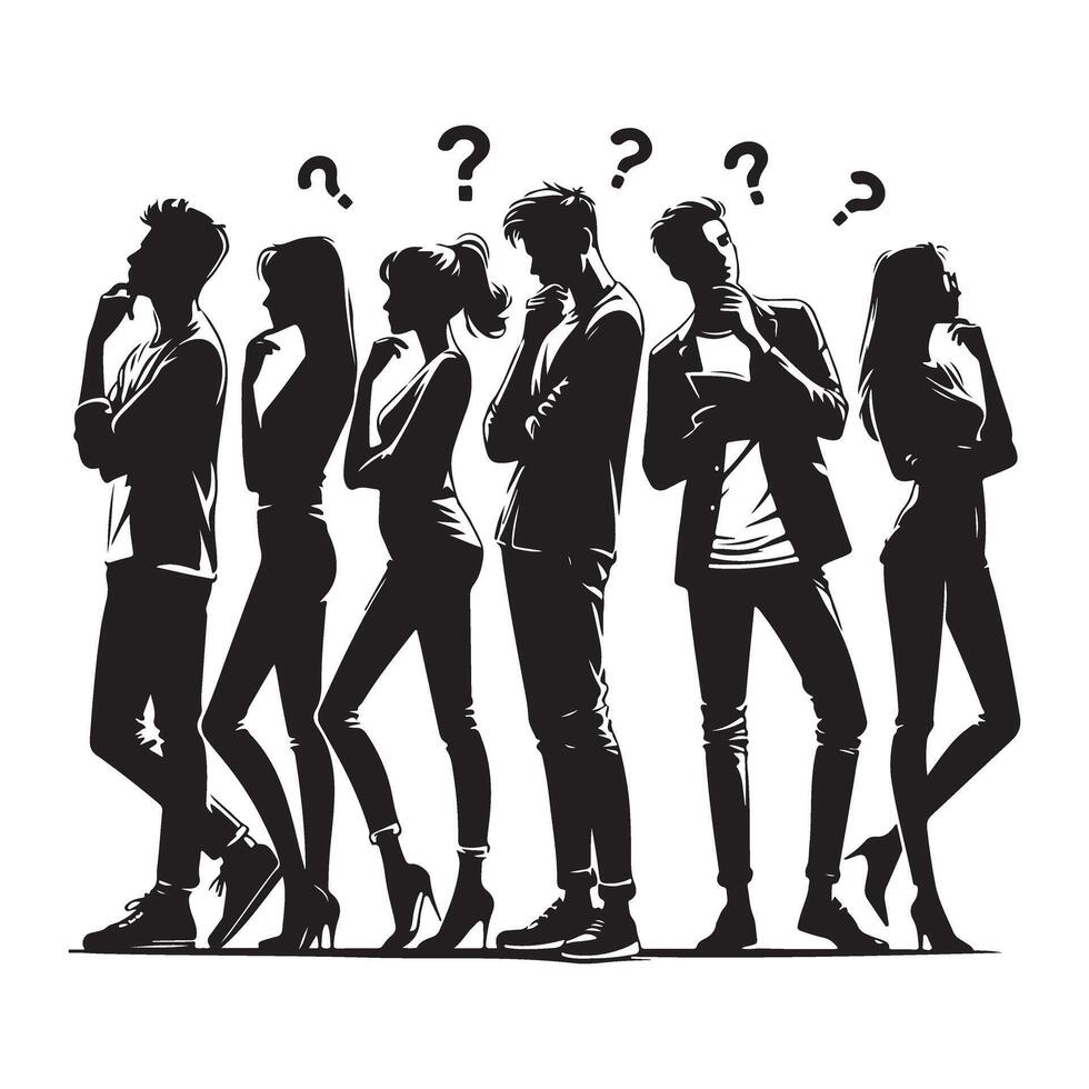 Thinking People with Question Marks Silhouette Illustration vector