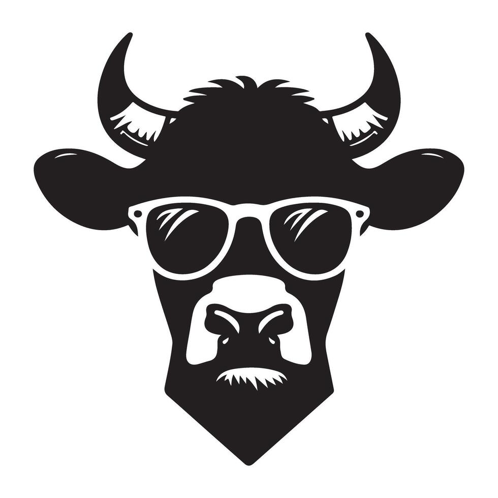 Cool Cow Silhouette Wearing Sunglasses for Fun Art Designs vector