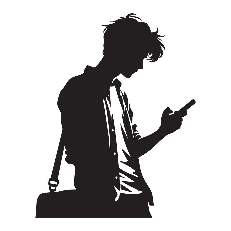 Silhouette of a Stylish Man Using Mobile Phone Illustration vector